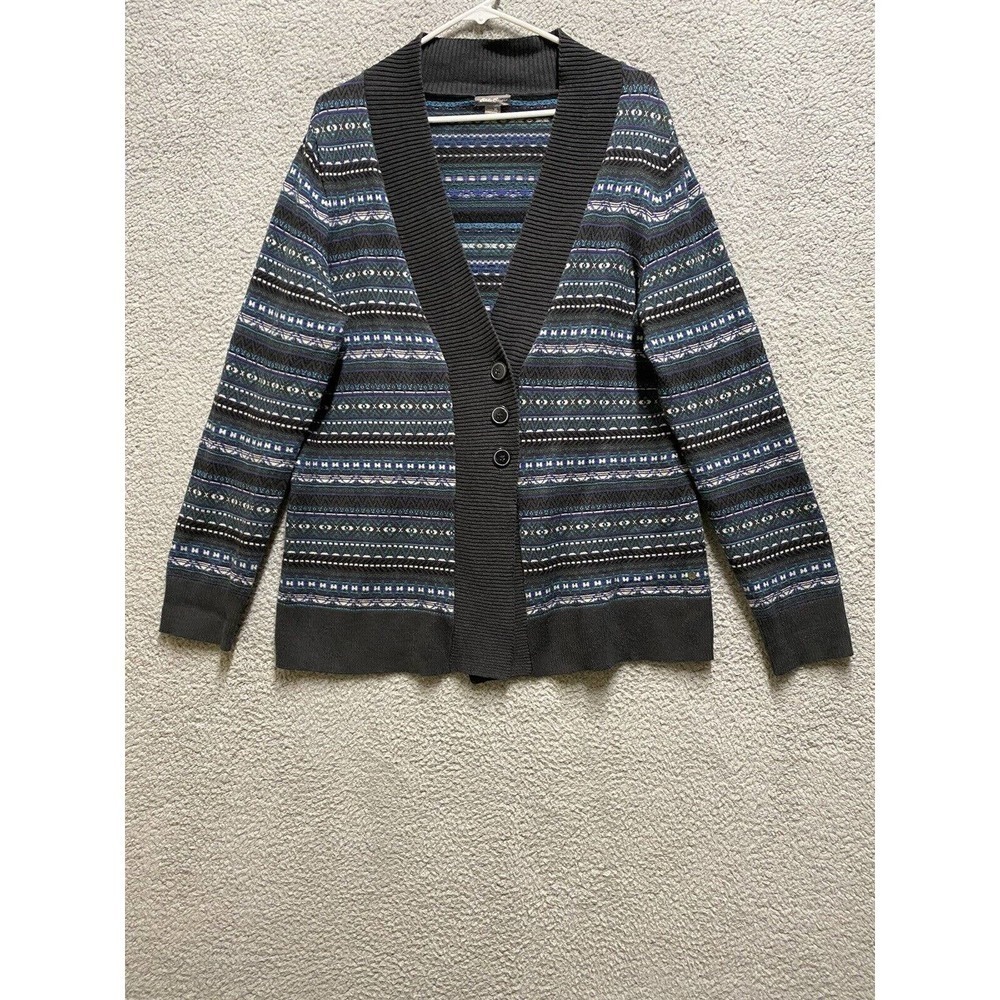 Eddie Bauer Sweater Womens XL Blue Lambswool Blend Button Up Cardigan